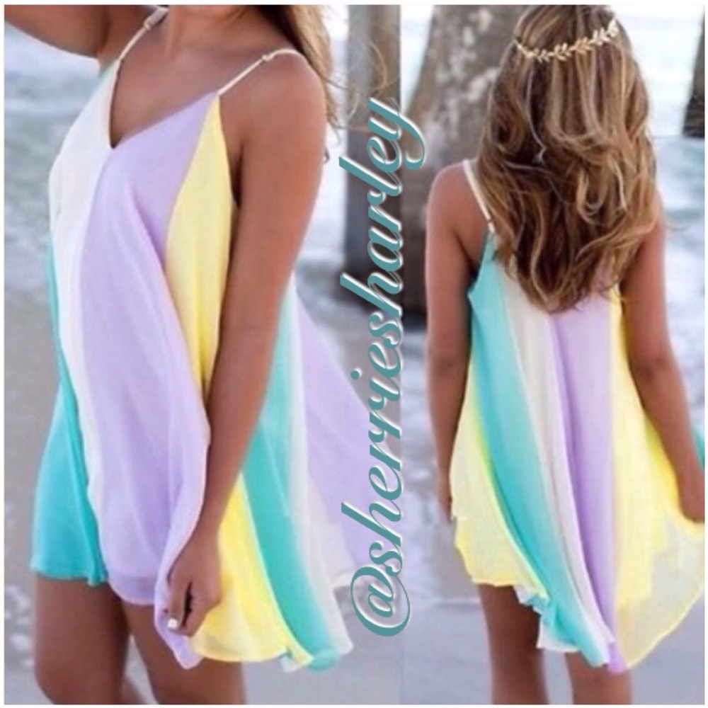 Cotton Candy Color-block Chiffon Dress XXL Plus